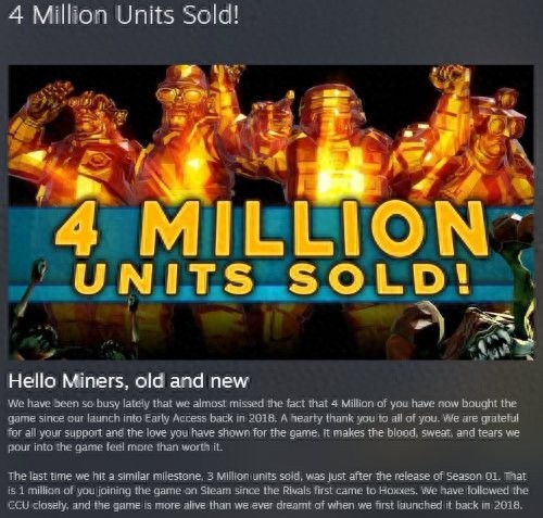 新的里程碑！合作挖矿游戏《深岩银河》销售400万份